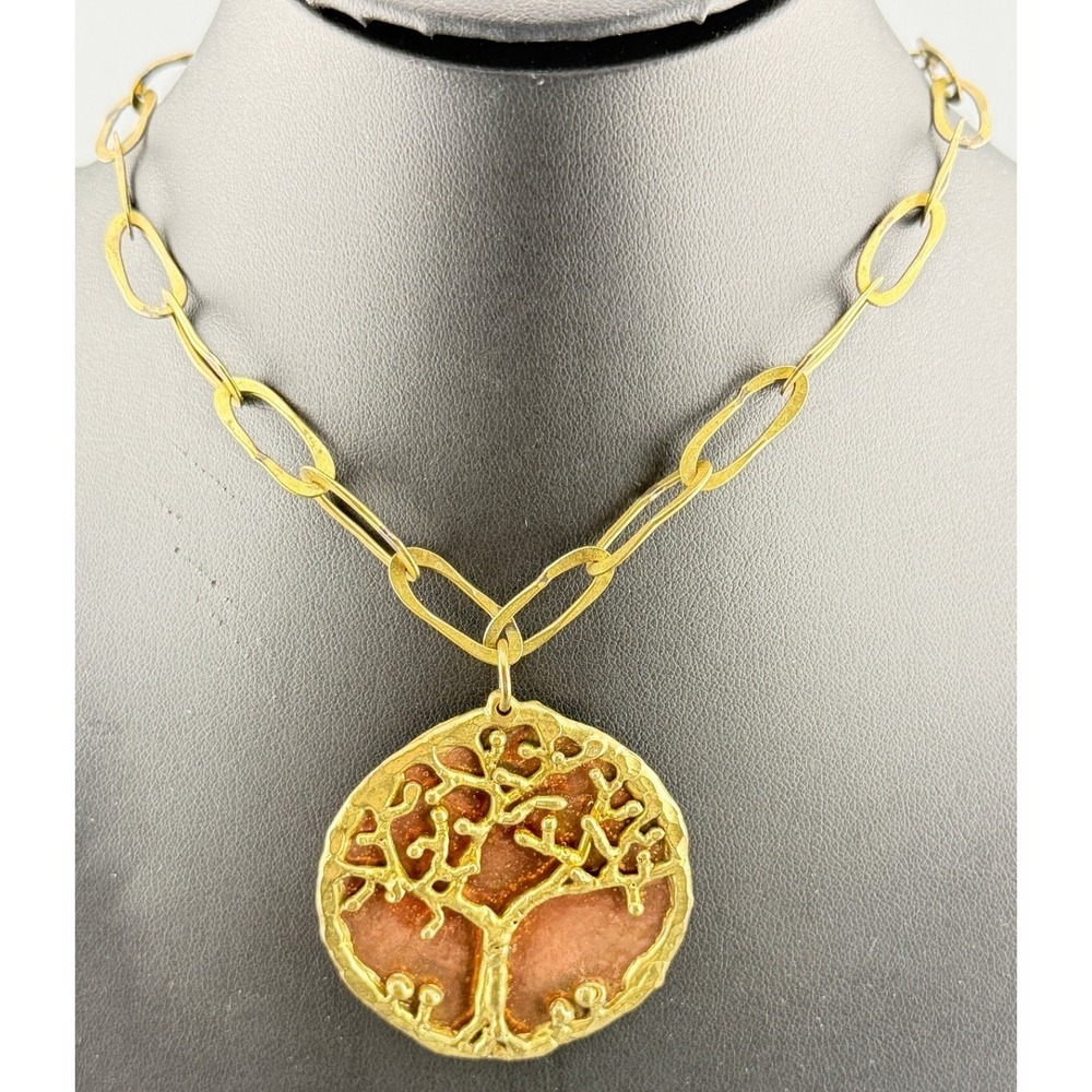 Vintage Tree of Life Pendant Copper Brass Artisan Necklace Mixed Metal 22"
